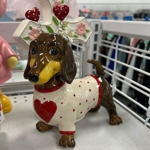 Blue Sky Dachshund Doxie Valentines Day Heart Print Sweater Ceramic Figurine